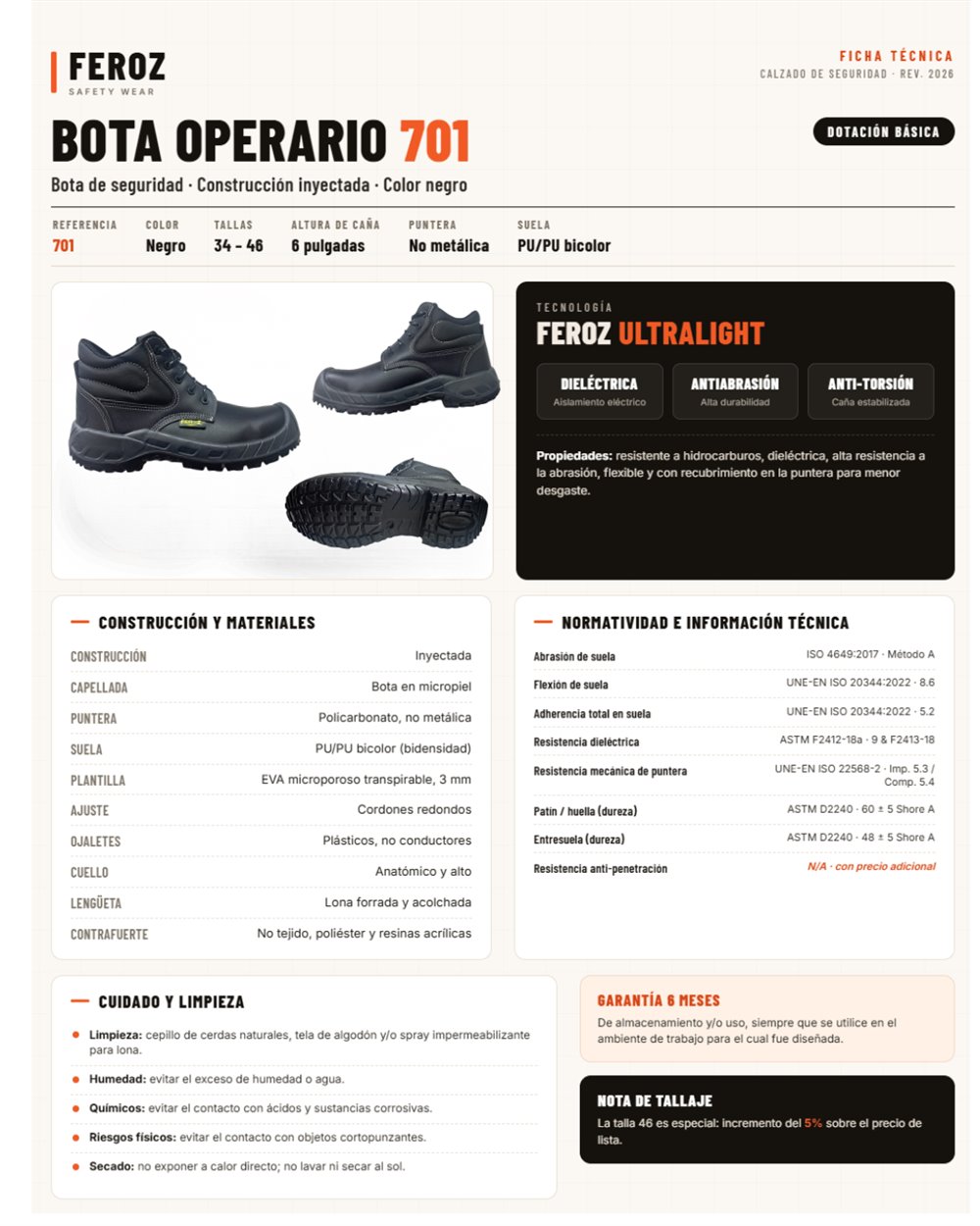 Ficha técnica completa de la Bota Operario 701